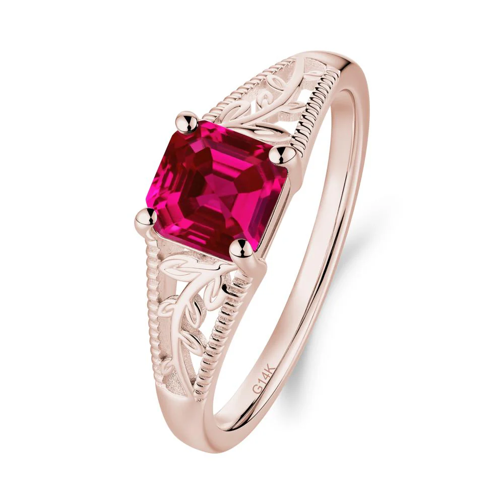 Leaf Inspired Asscher Cut Ruby Solitaire Ring - Image 6