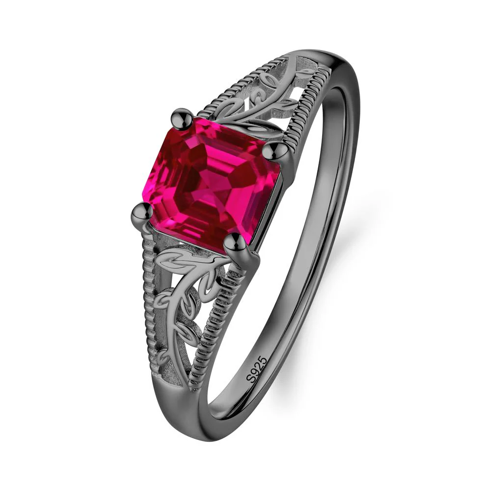 Leaf Inspired Asscher Cut Ruby Solitaire Ring - Image 7