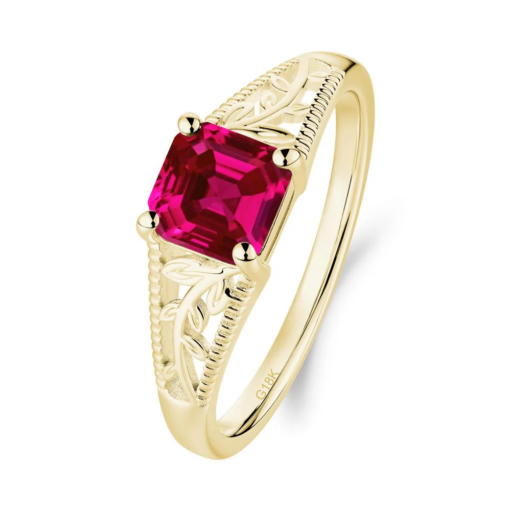 Leaf Inspired Asscher Cut Ruby Solitaire Ring - Image 9