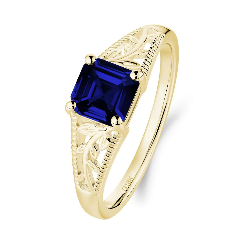 Leaf Inspired Asscher Cut Sapphire Solitaire Ring - Image 2