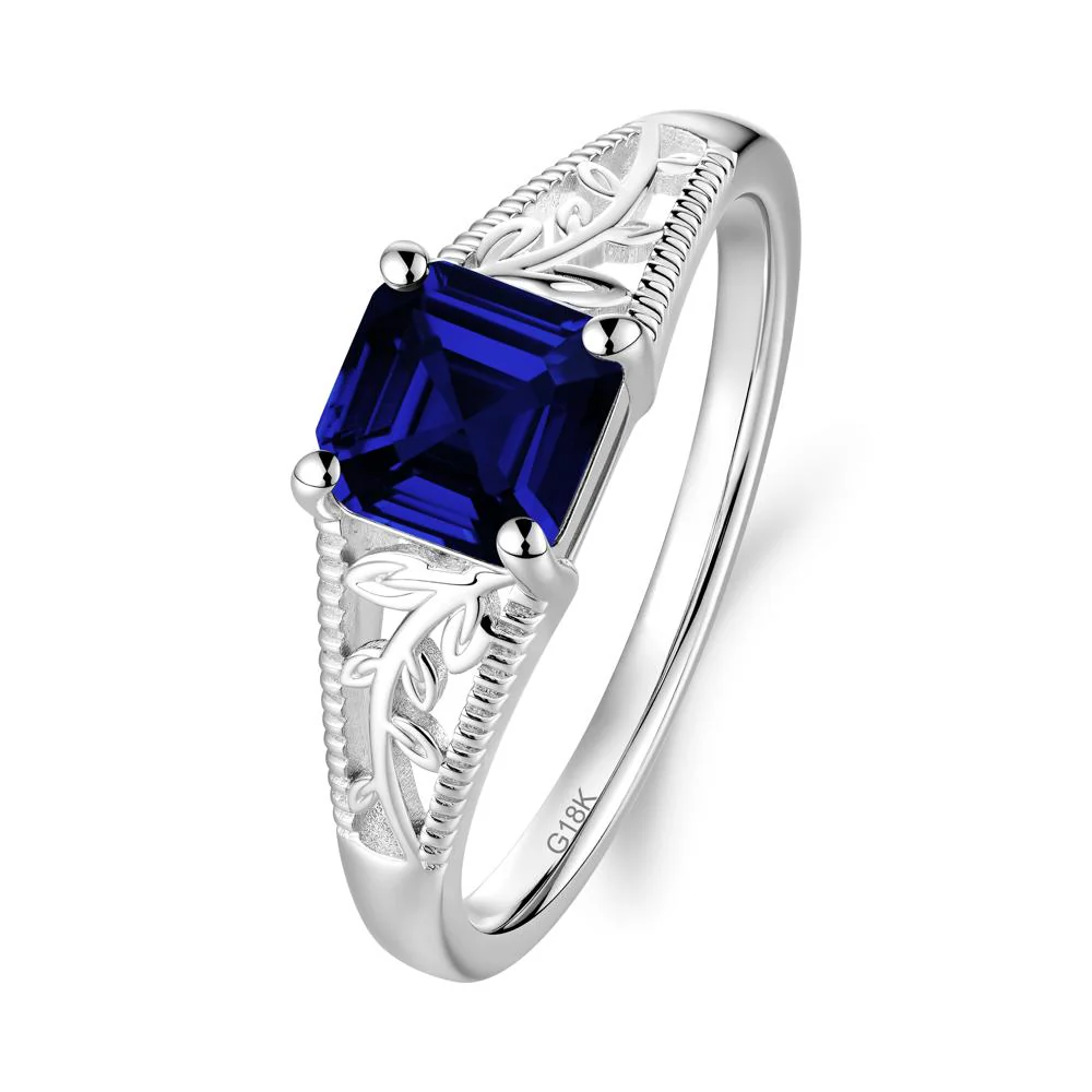 Leaf Inspired Asscher Cut Sapphire Solitaire Ring - Image 9