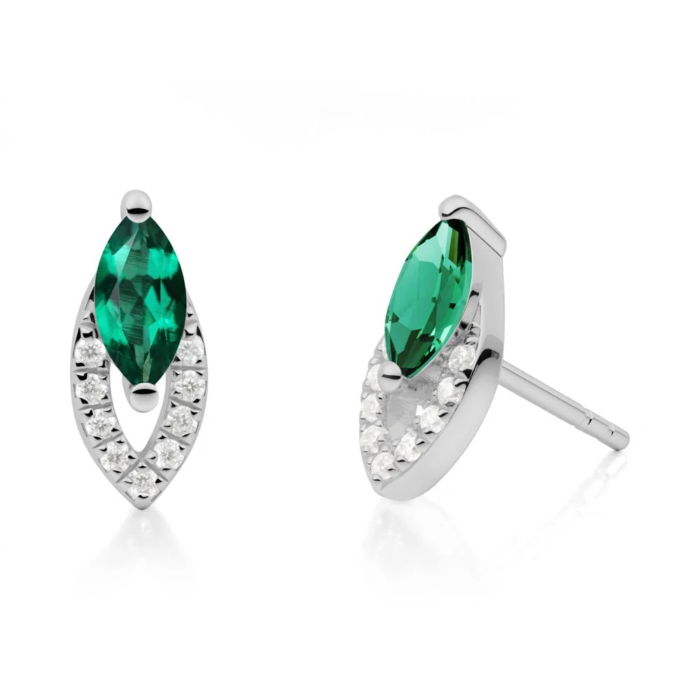 Leaf Inspired Emerald Stud Earrings