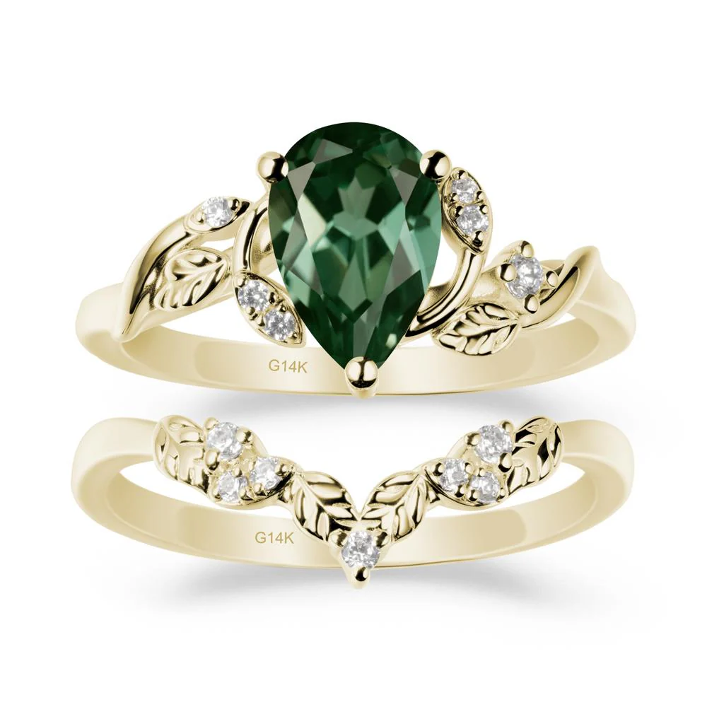 Leaf Inspired Green Sapphire Bridal Set - Image 3