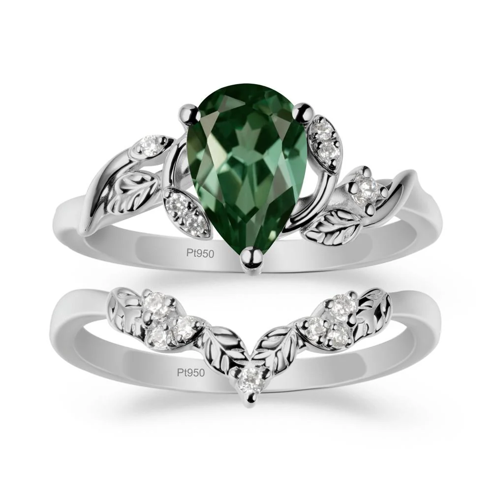 Leaf Inspired Green Sapphire Bridal Set - Image 8
