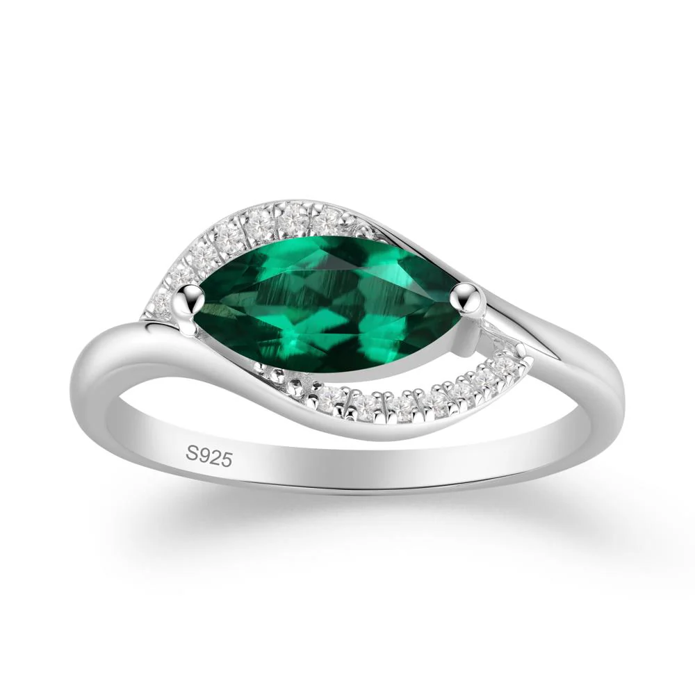 Leaf Inspired Marquise Cut Emerald Ring - Image 5