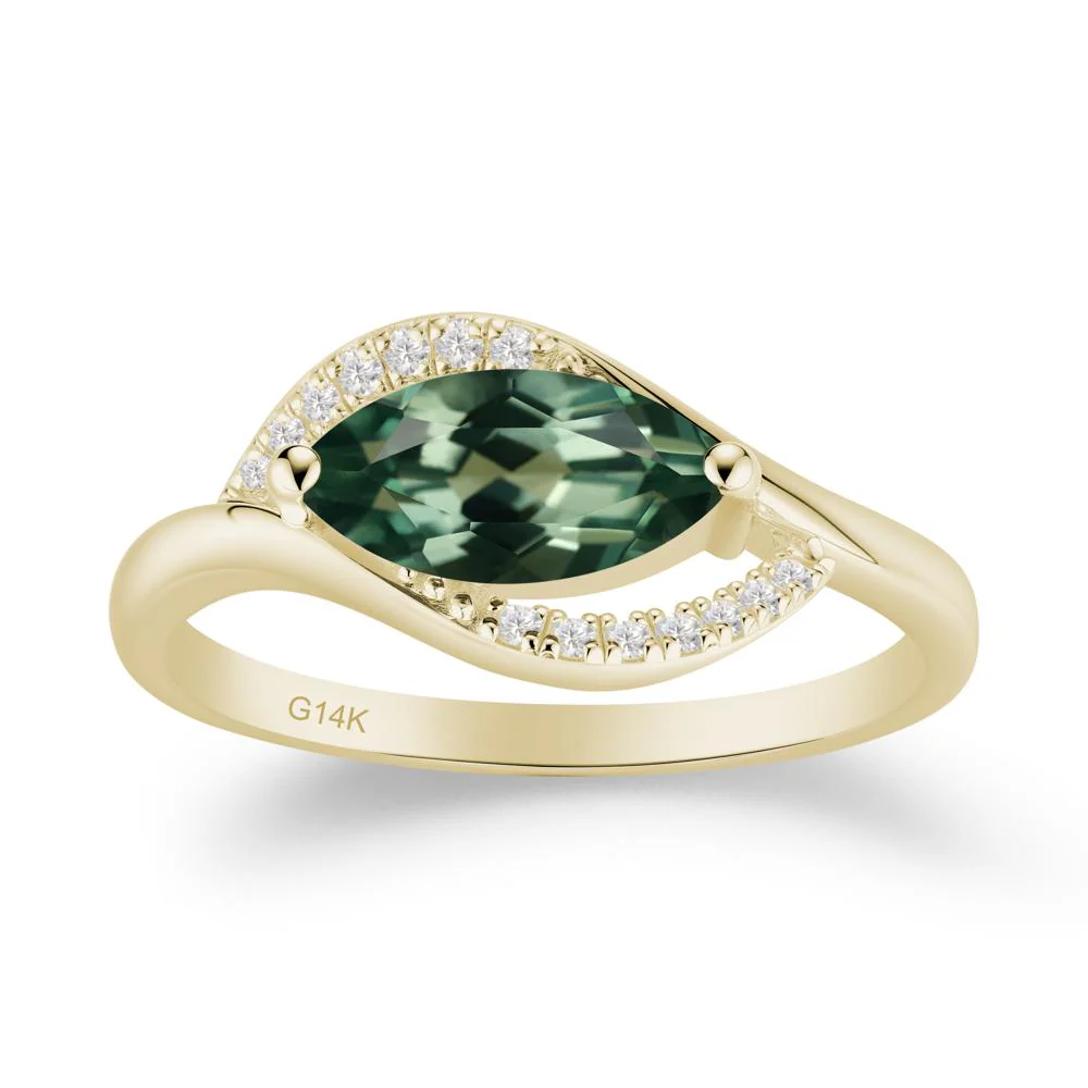 Leaf Inspired Marquise Cut Green Sapphire Ring - Image 7