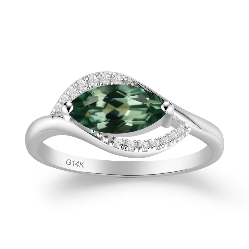 Leaf Inspired Marquise Cut Green Sapphire Ring - Image 9