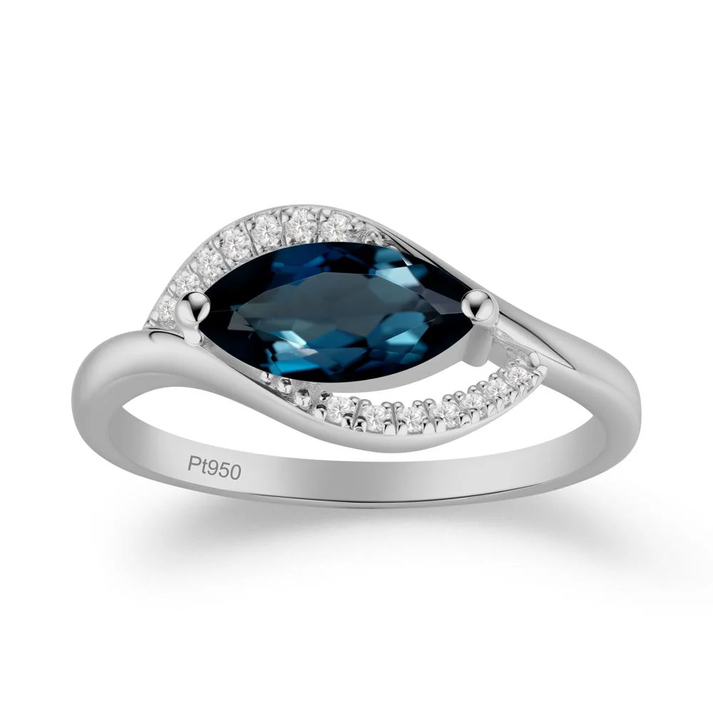 Leaf Inspired Marquise Cut London Blue Topaz Ring
