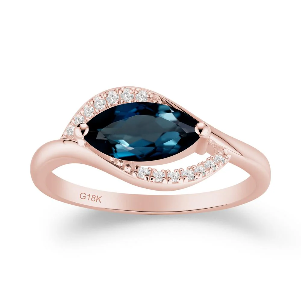 Leaf Inspired Marquise Cut London Blue Topaz Ring - Image 2
