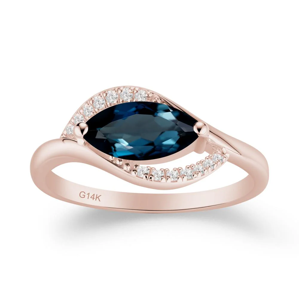 Leaf Inspired Marquise Cut London Blue Topaz Ring - Image 8