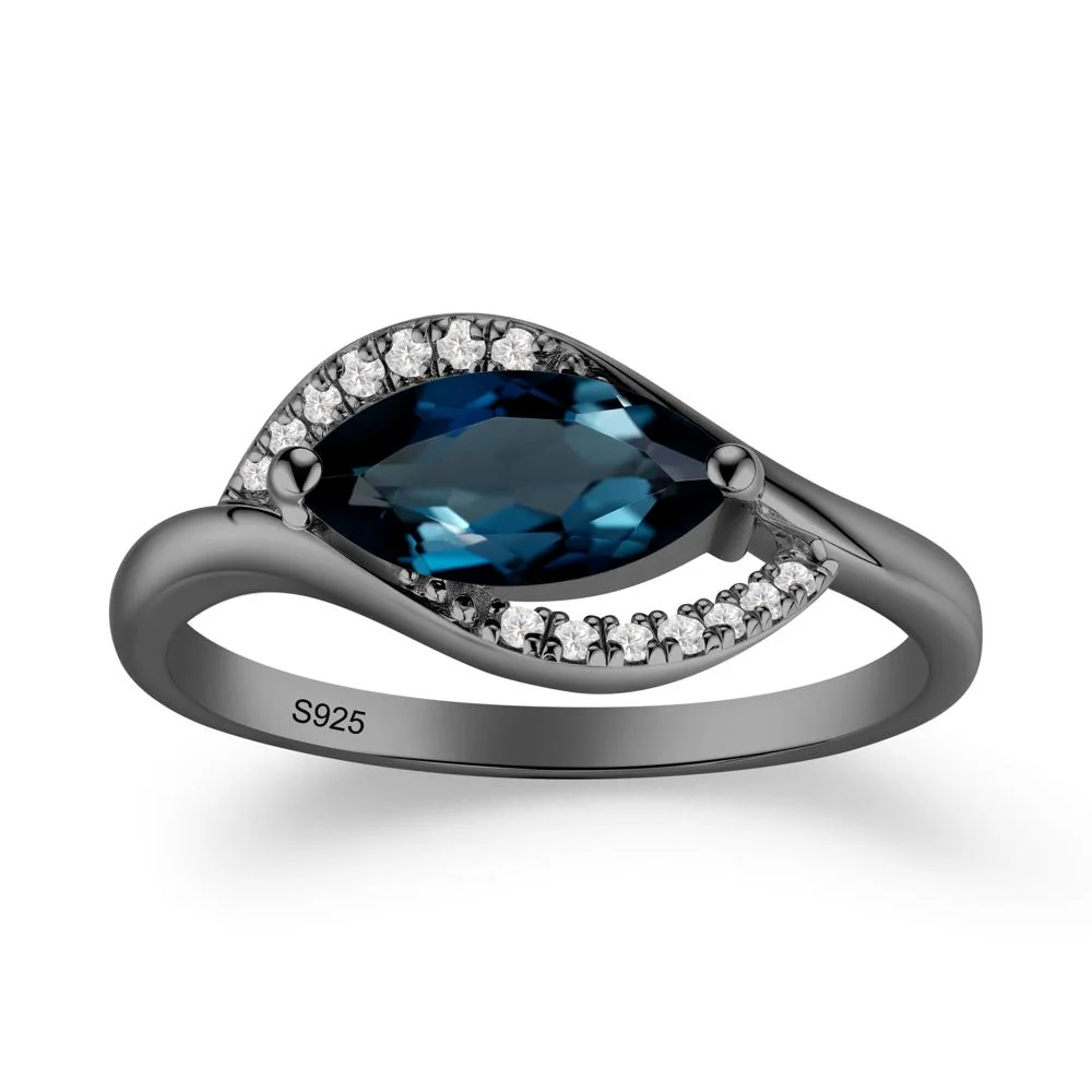 Leaf Inspired Marquise Cut London Blue Topaz Ring - Image 9