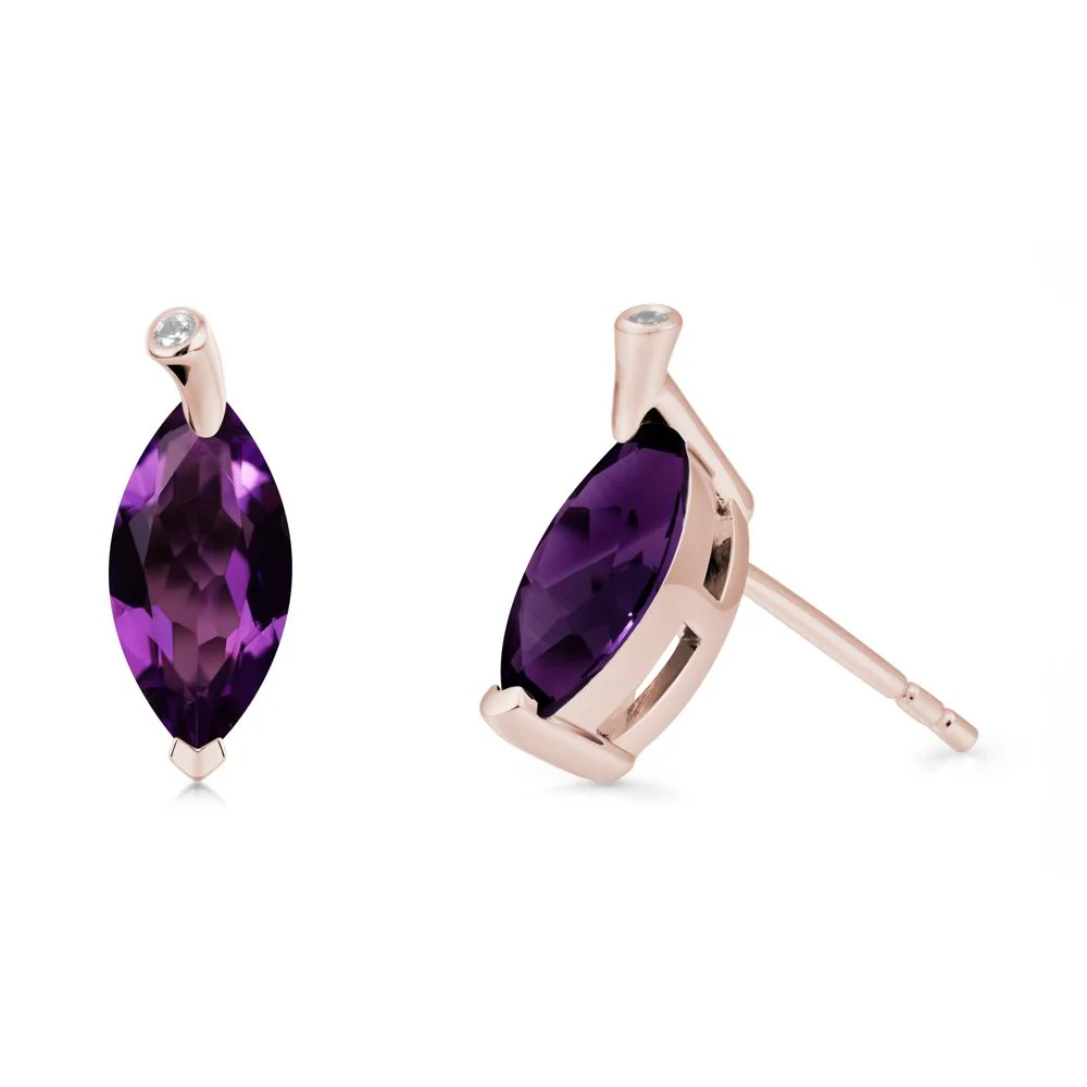 Leaf Inspired Marquise Shaped Amethyst Earrings - Image 2
