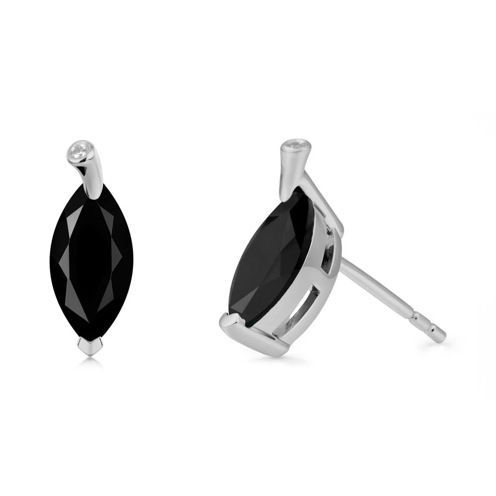 Leaf Inspired Marquise Shaped Black Spinel Earrings - Image 8