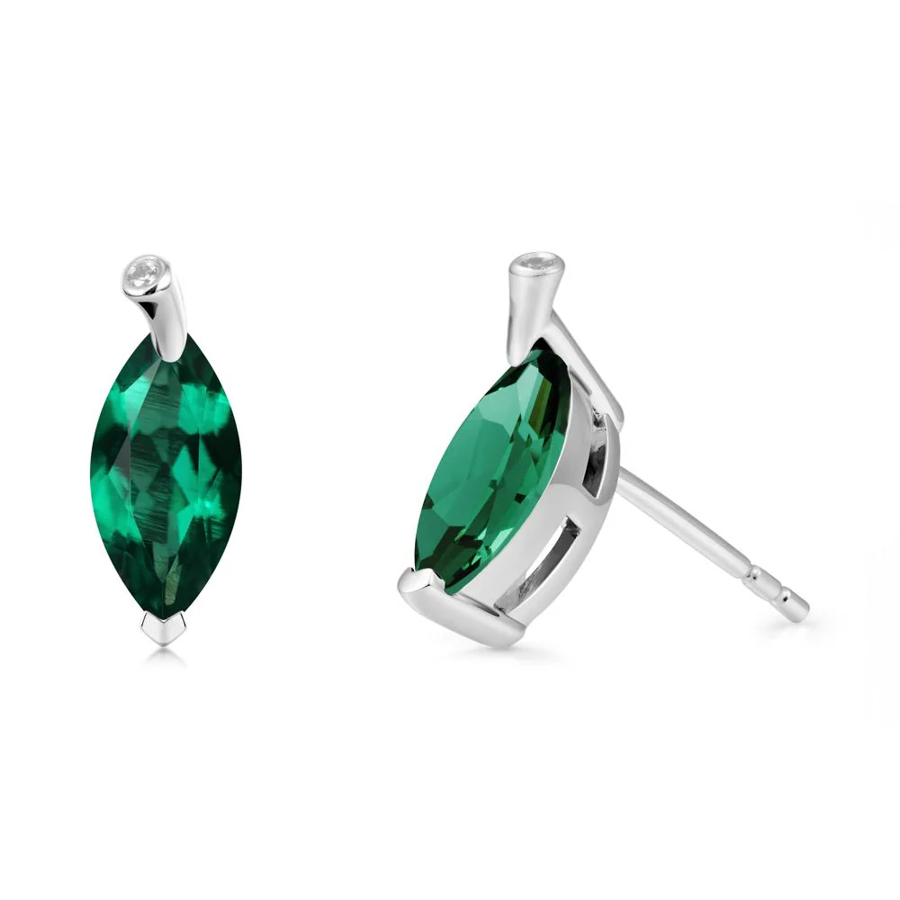 Leaf Inspired Marquise Shaped Emerald Earrings - Image 5