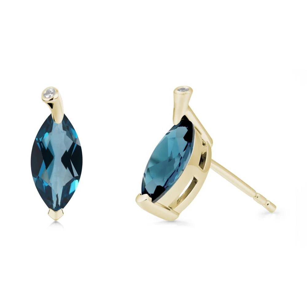 Leaf Inspired Marquise Shaped London Blue Topaz Earrings - Image 4