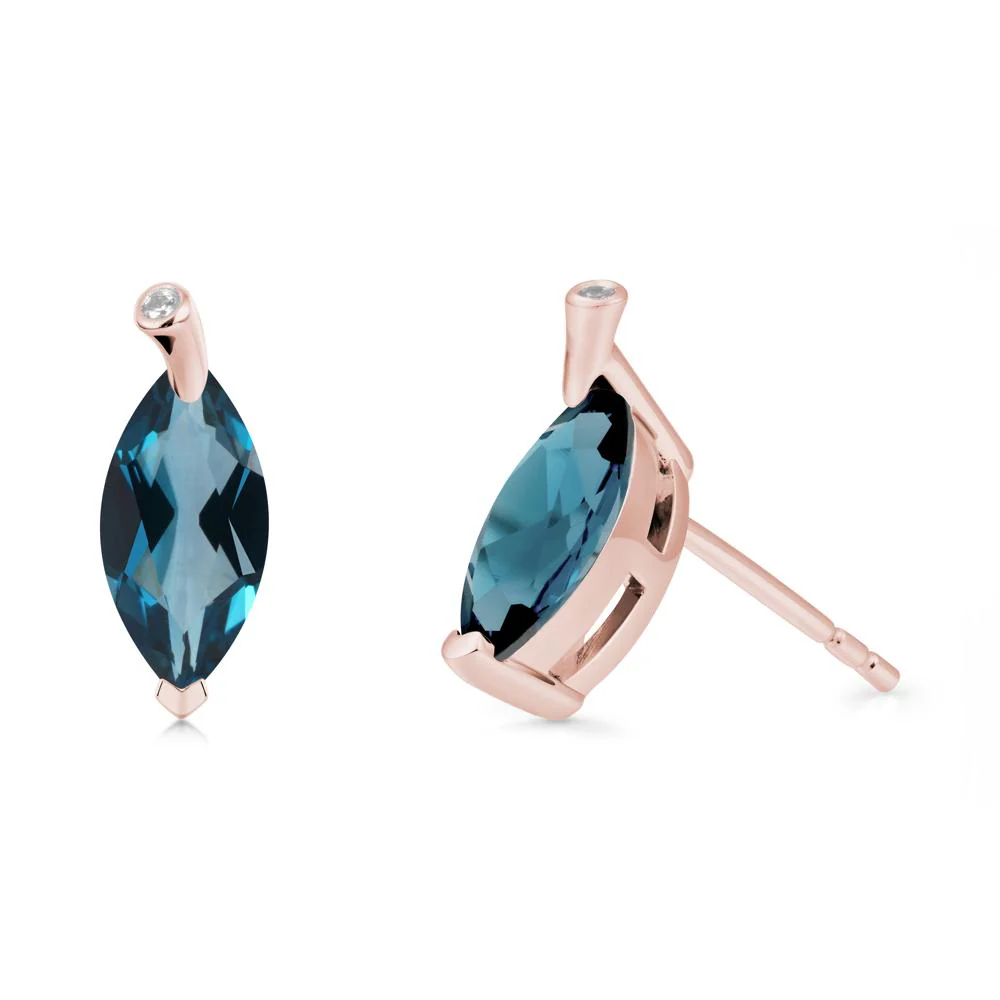 Leaf Inspired Marquise Shaped London Blue Topaz Earrings - Image 5