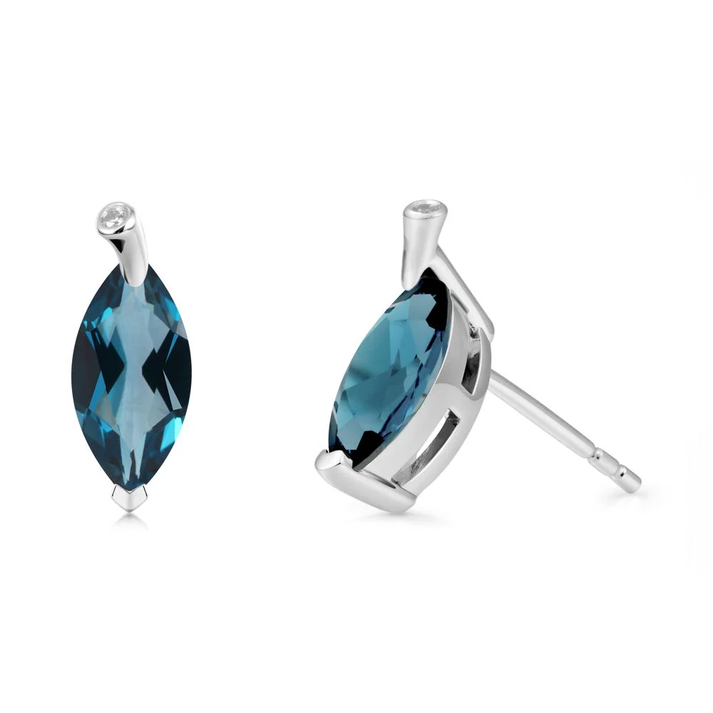 Leaf Inspired Marquise Shaped London Blue Topaz Earrings - Image 6