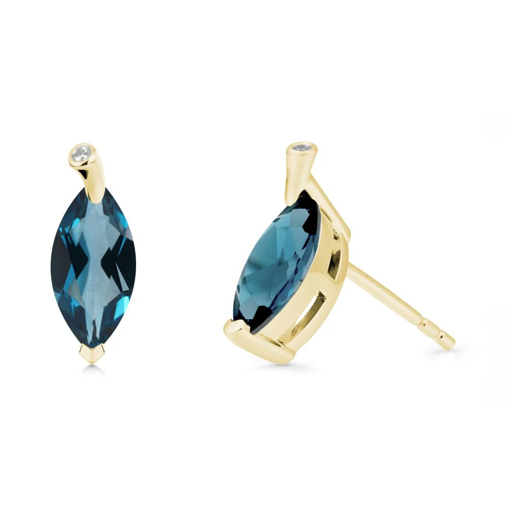 Leaf Inspired Marquise Shaped London Blue Topaz Earrings - Image 7