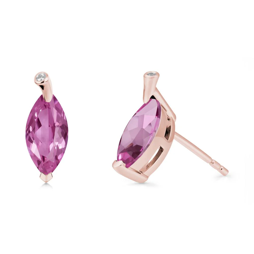 Leaf Inspired Marquise Shaped Pink Sapphire Earrings - Image 4