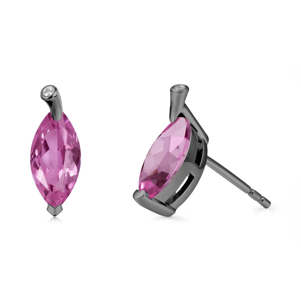 Leaf Inspired Marquise Shaped Pink Sapphire Earrings - Image 7