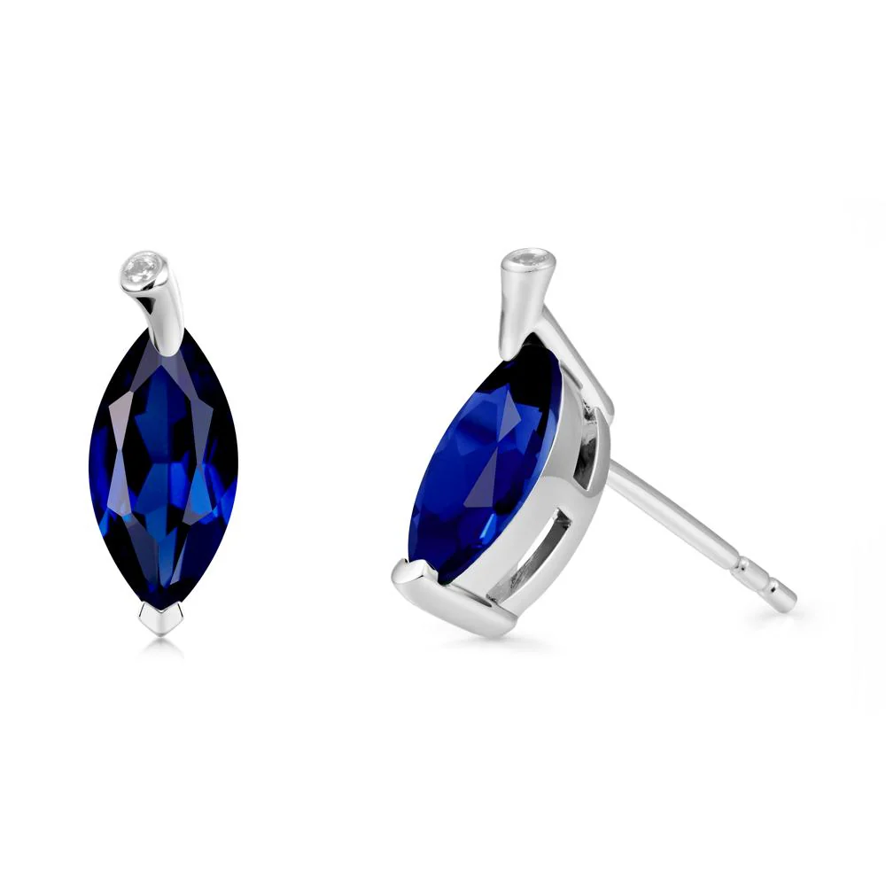 Leaf Inspired Marquise Shaped Sapphire Earrings - Image 5