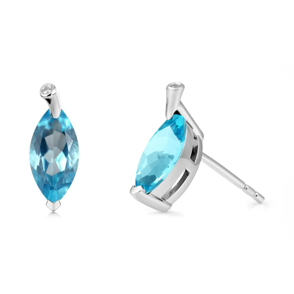 Leaf Inspired Marquise Shaped Swiss Blue Topaz Earrings - Image 9