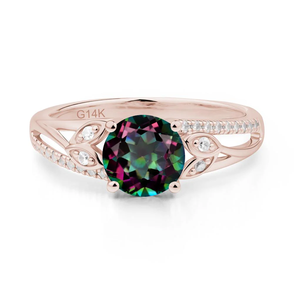 Leaf Inspired Mystic Topaz Engagement Ring