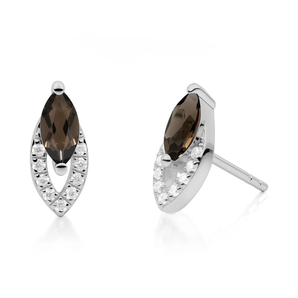 Leaf Inspired Smoky Quartz Stud Earrings - Image 3