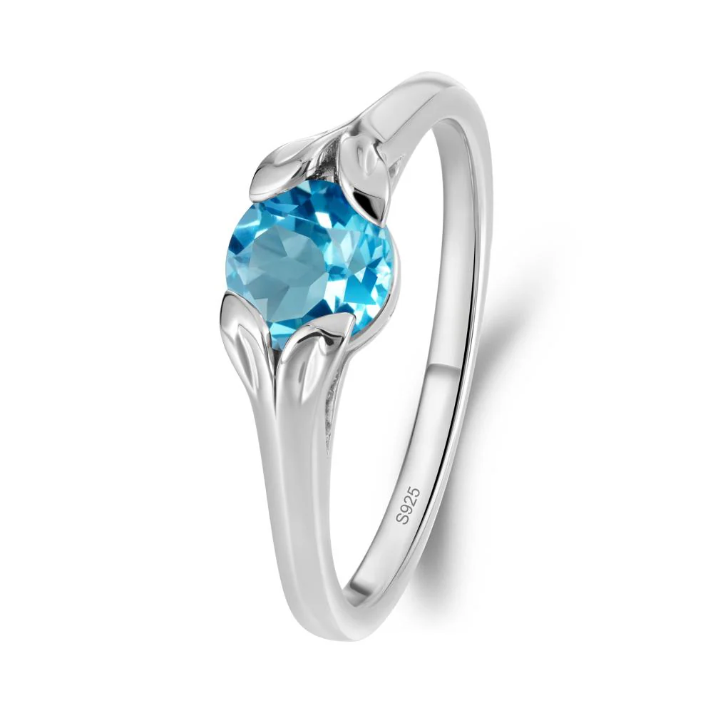 Leaf Inspired Swiss Blue Topaz Engagement Ring - Image 6