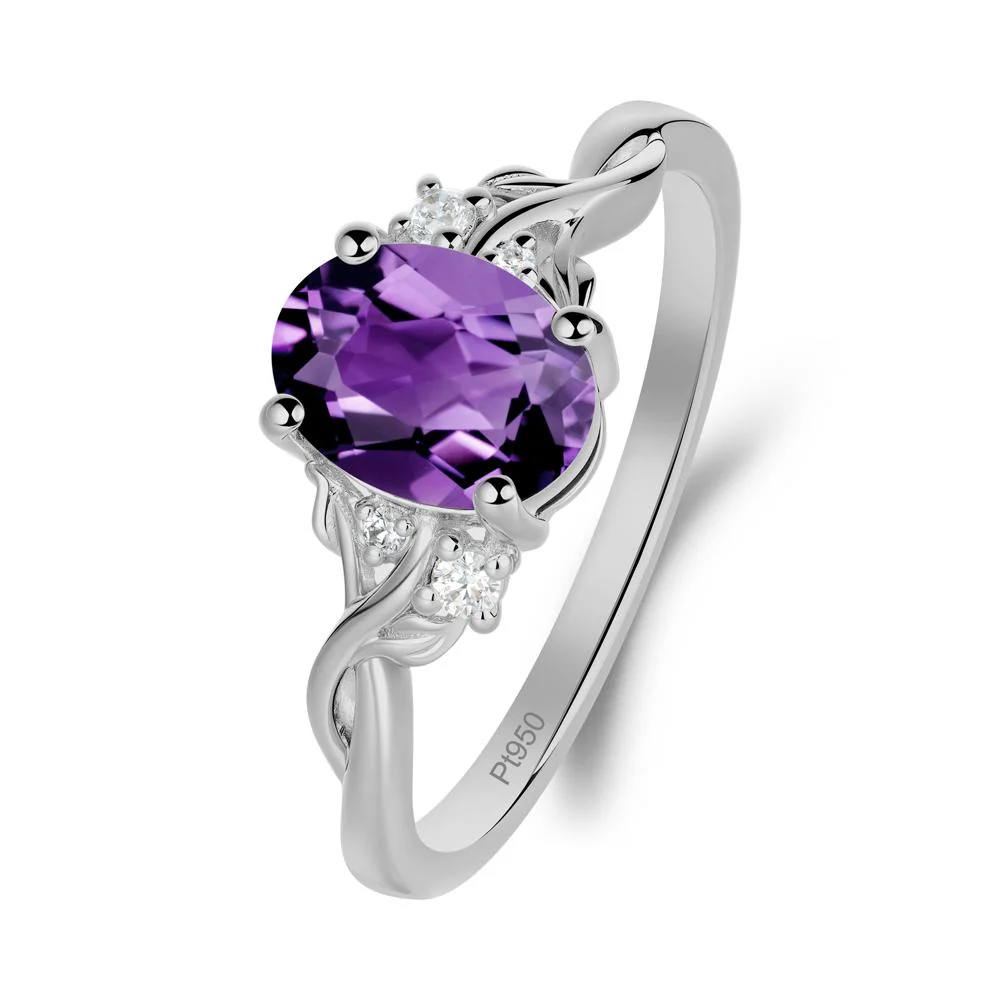 Leaf Inspired Twist Band Amethyst Ring