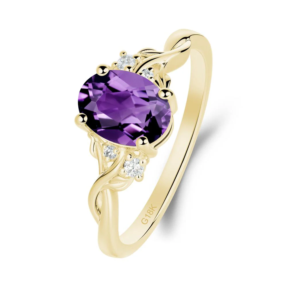 Leaf Inspired Twist Band Amethyst Ring - Image 3