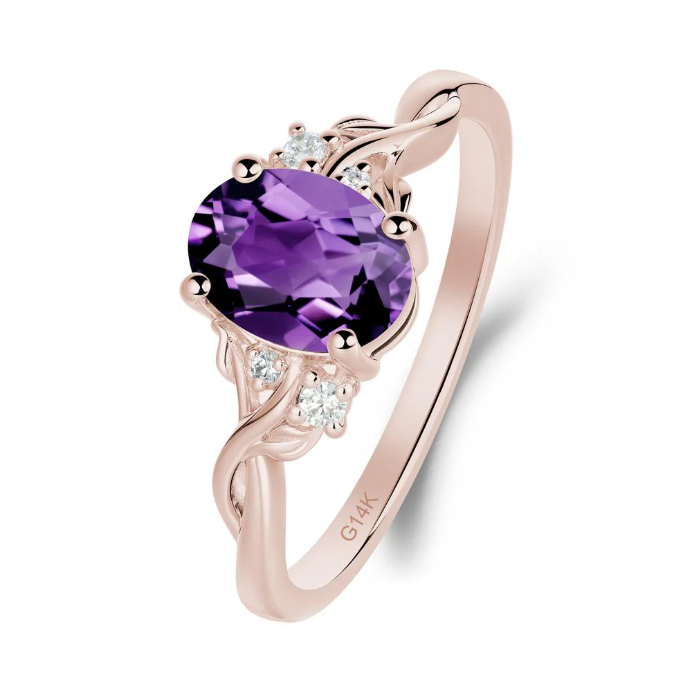 Leaf Inspired Twist Band Amethyst Ring - Image 4