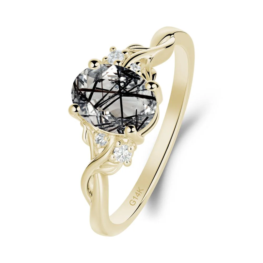 Leaf Inspired Twist Band Black Rutilated Quartz Ring