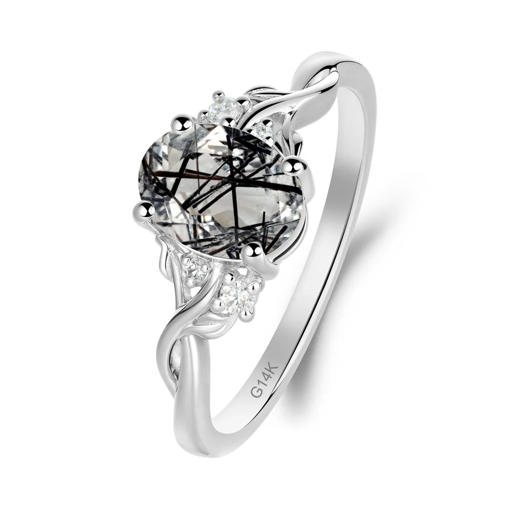 Leaf Inspired Twist Band Black Rutilated Quartz Ring - Image 2