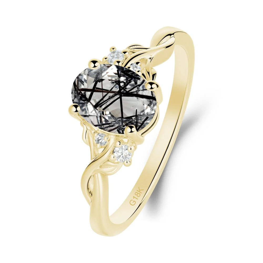 Leaf Inspired Twist Band Black Rutilated Quartz Ring - Image 4