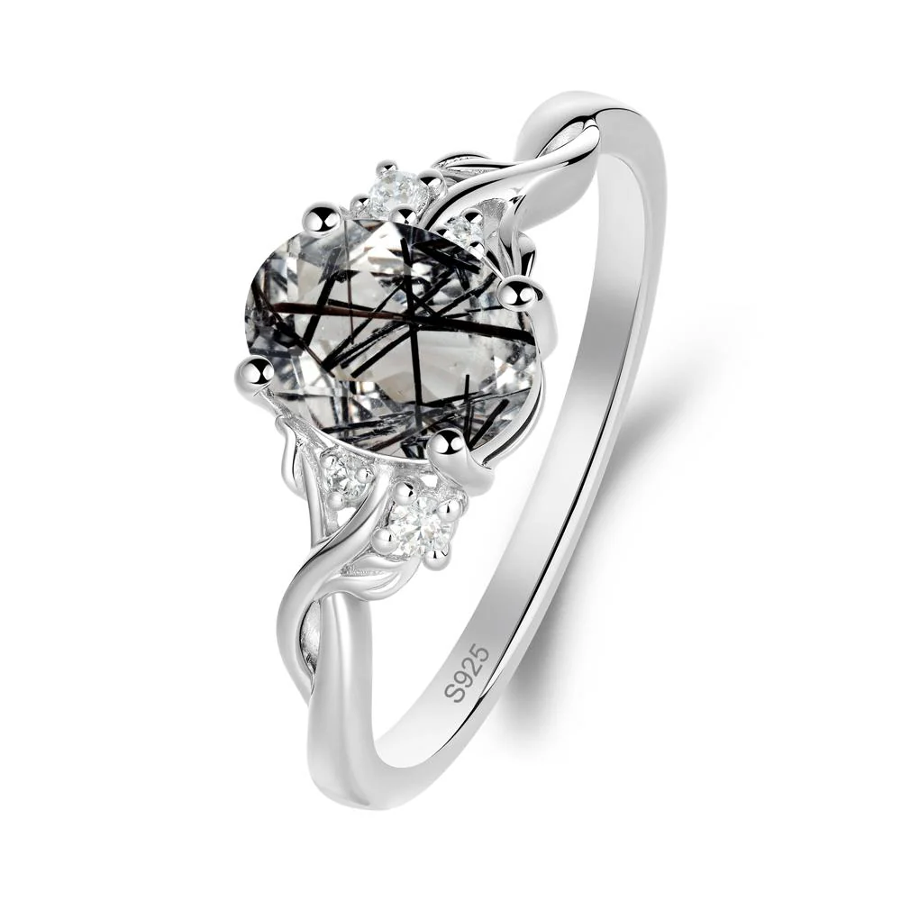 Leaf Inspired Twist Band Black Rutilated Quartz Ring - Image 5