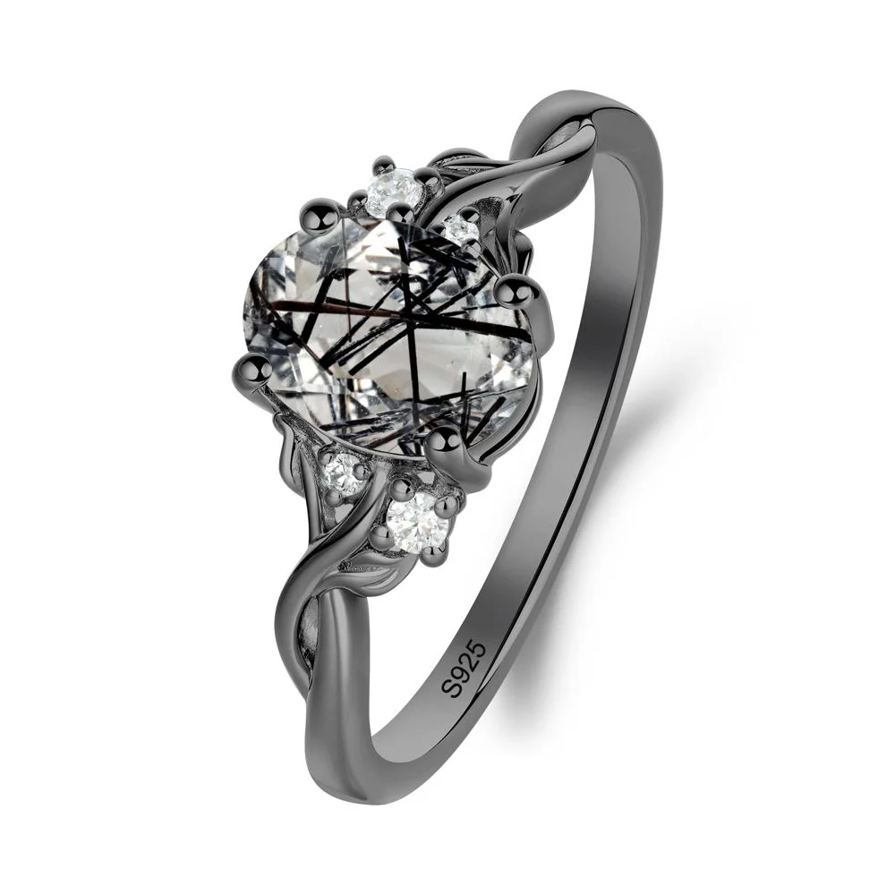 Leaf Inspired Twist Band Black Rutilated Quartz Ring - Image 8