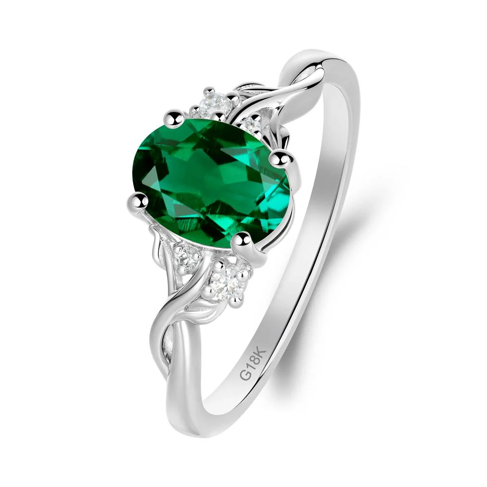 Leaf Inspired Twist Band Emerald Ring - Image 2