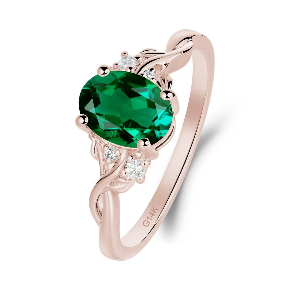 Leaf Inspired Twist Band Emerald Ring - Image 4