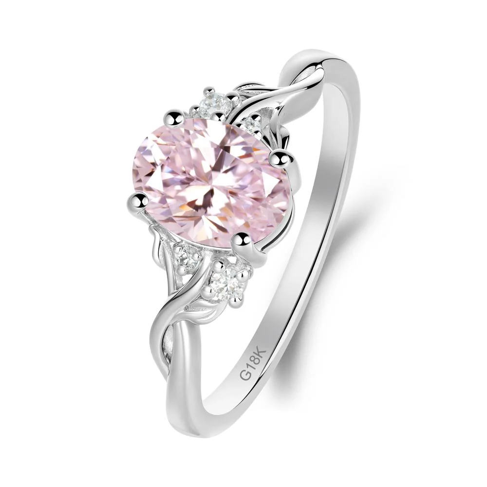 Leaf Inspired Twist Band Pink Cubic Zirconia Ring - Image 3