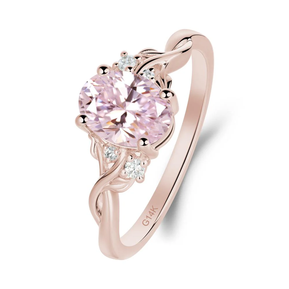 Leaf Inspired Twist Band Pink Cubic Zirconia Ring - Image 9