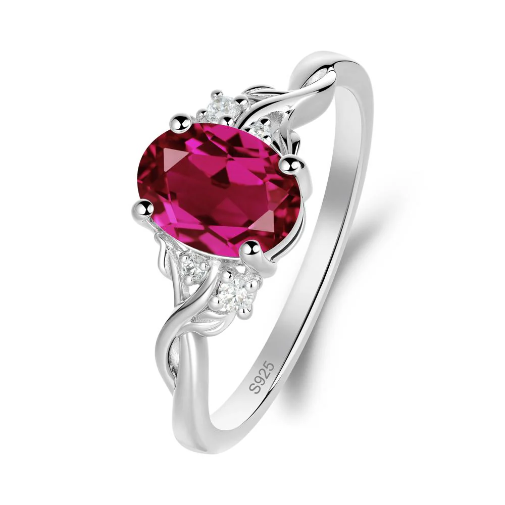 Leaf Inspired Twist Band Ruby Ring - Image 5