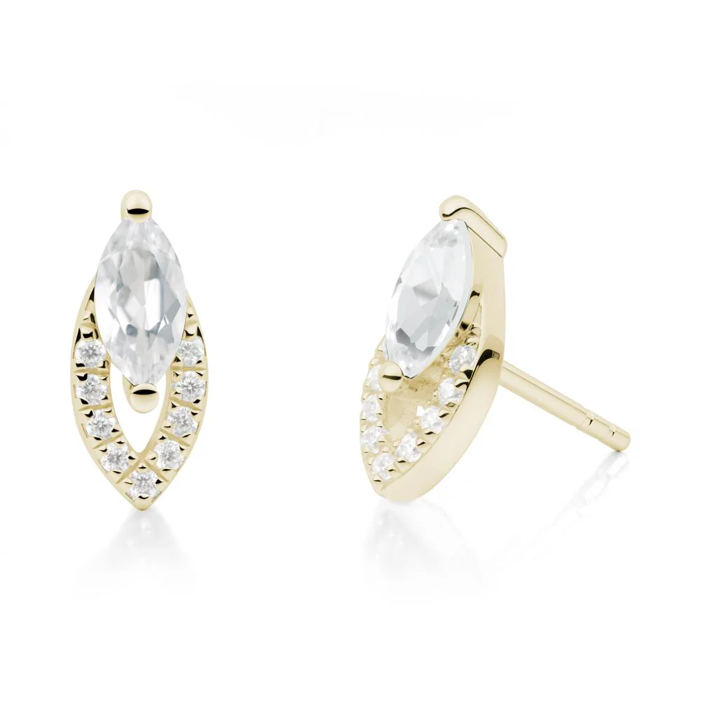 Leaf Inspired White Topaz Stud Earrings