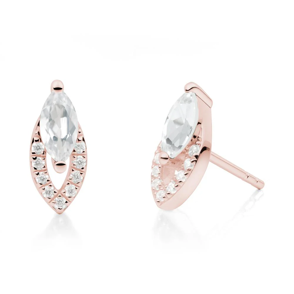 Leaf Inspired White Topaz Stud Earrings - Image 2