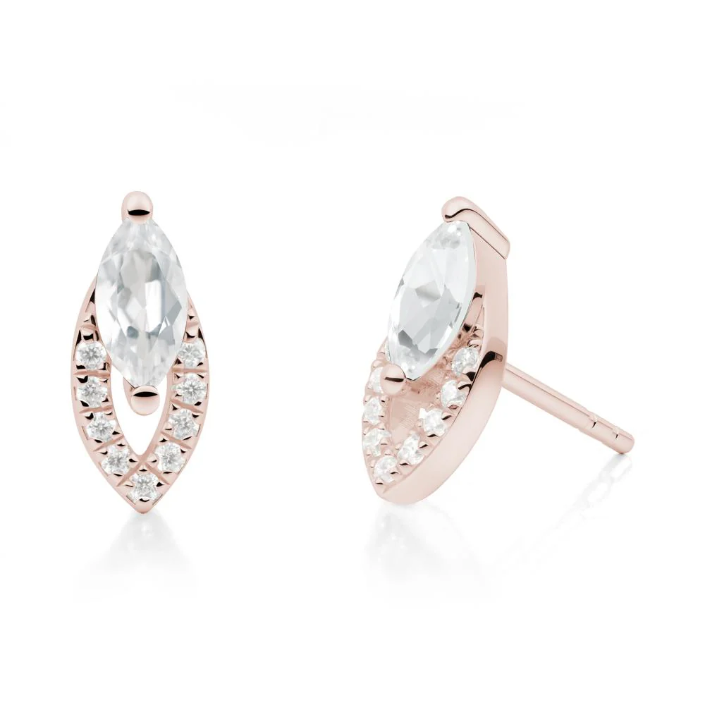 Leaf Inspired White Topaz Stud Earrings - Image 5