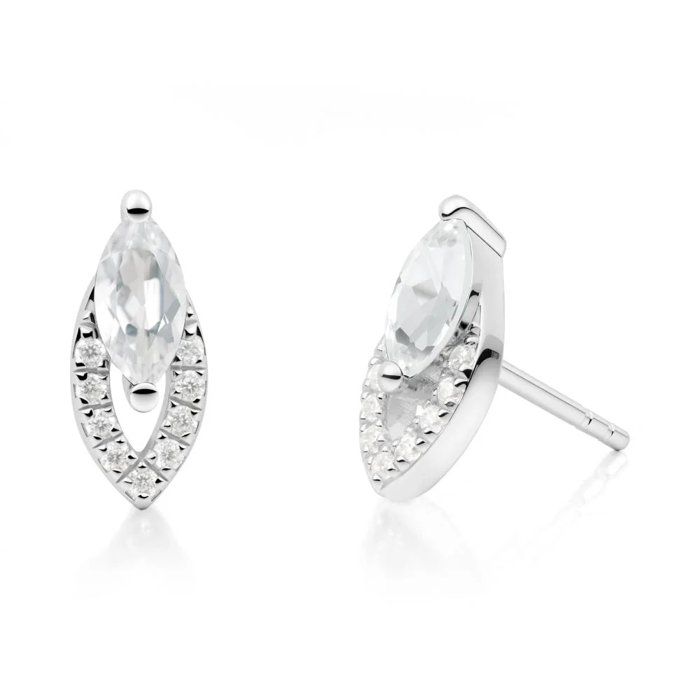 Leaf Inspired White Topaz Stud Earrings - Image 6