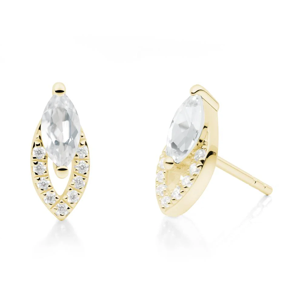 Leaf Inspired White Topaz Stud Earrings - Image 7