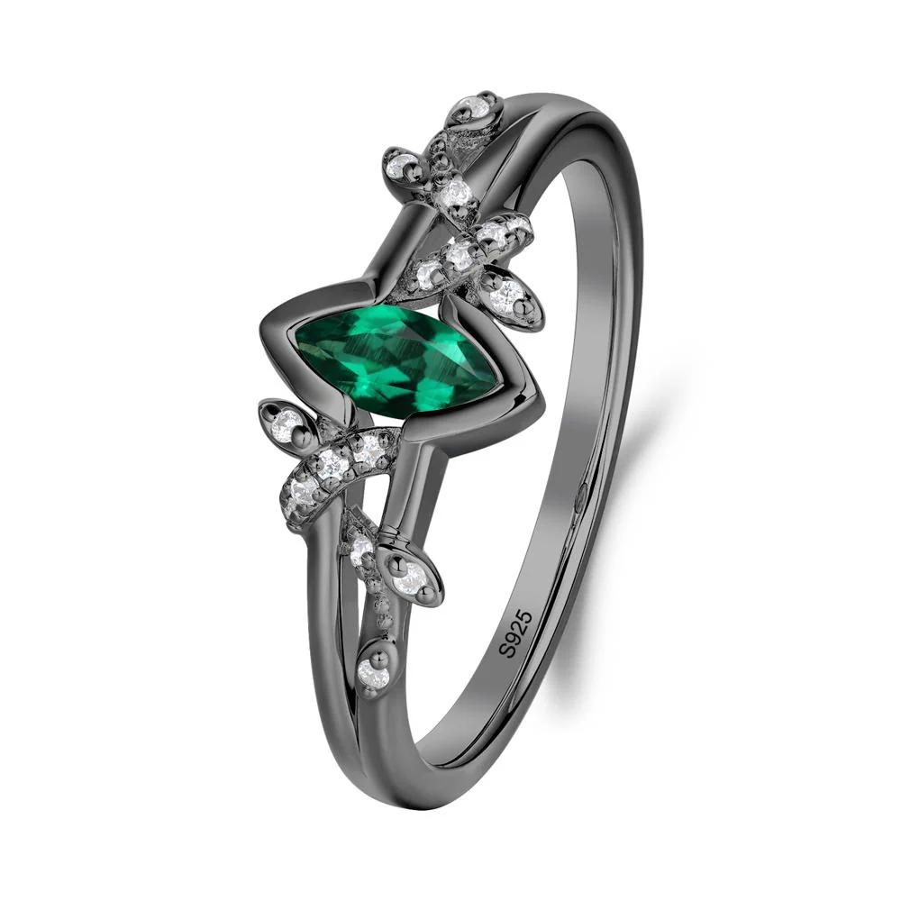 Leaf Marquise Emerald Ring with Split Shank