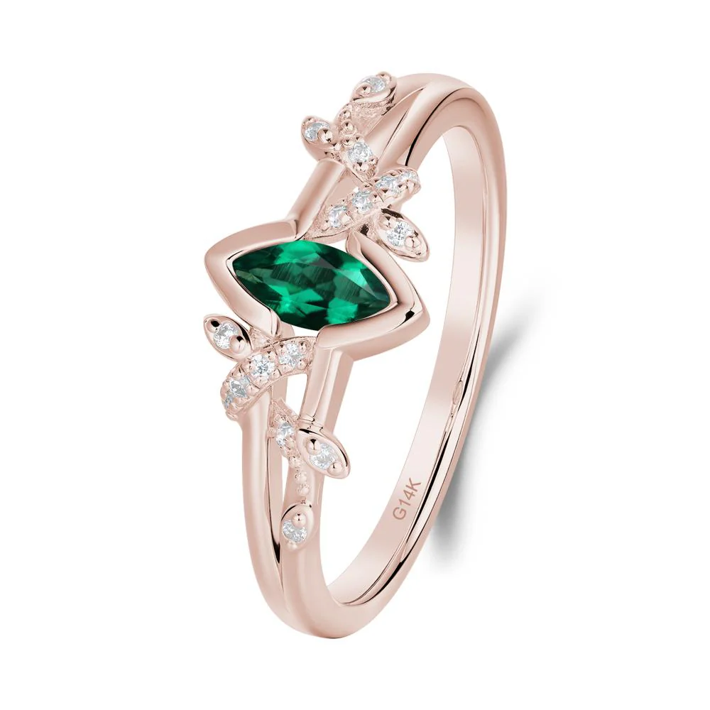 Leaf Marquise Emerald Ring with Split Shank - Image 6