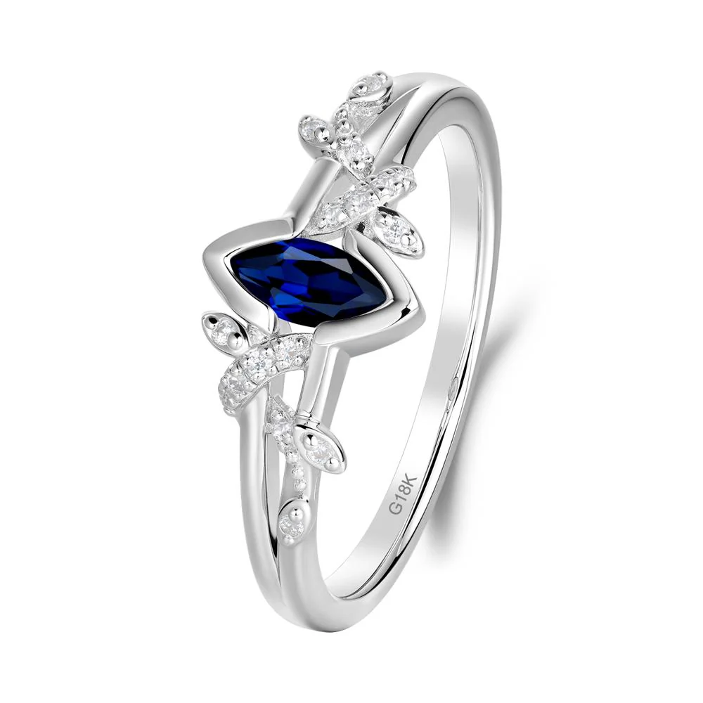 Leaf Marquise Sapphire Ring with Split Shank - Image 2